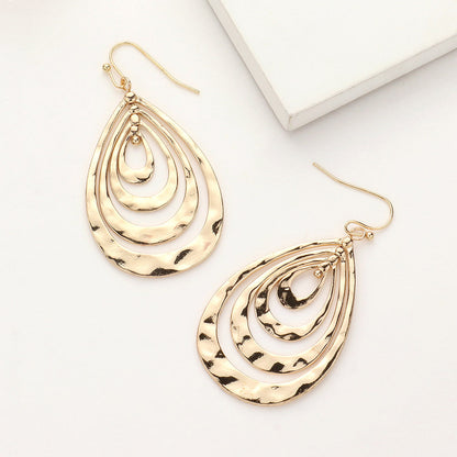 Madeline Love Gold Hammered Metal Concentric Teardrop Dangle Earrings