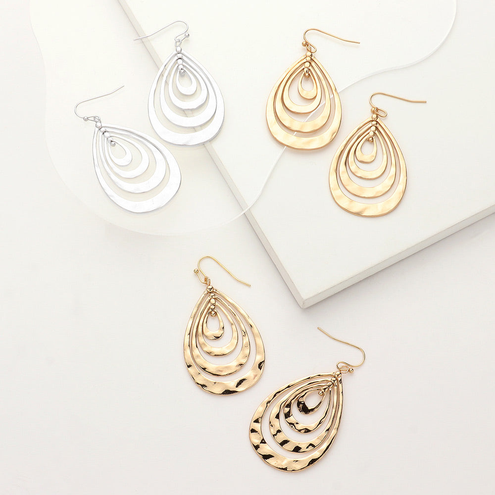 Madeline Love Gold Hammered Metal Concentric Teardrop Dangle Earrings - extra