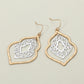 Madeline Love Two Tone, Worn Gold Metal Filigree Ornate Dangle Earrings