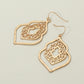 Madeline Love Worn Gold Metal Filigree Ornate Dangle Earrings