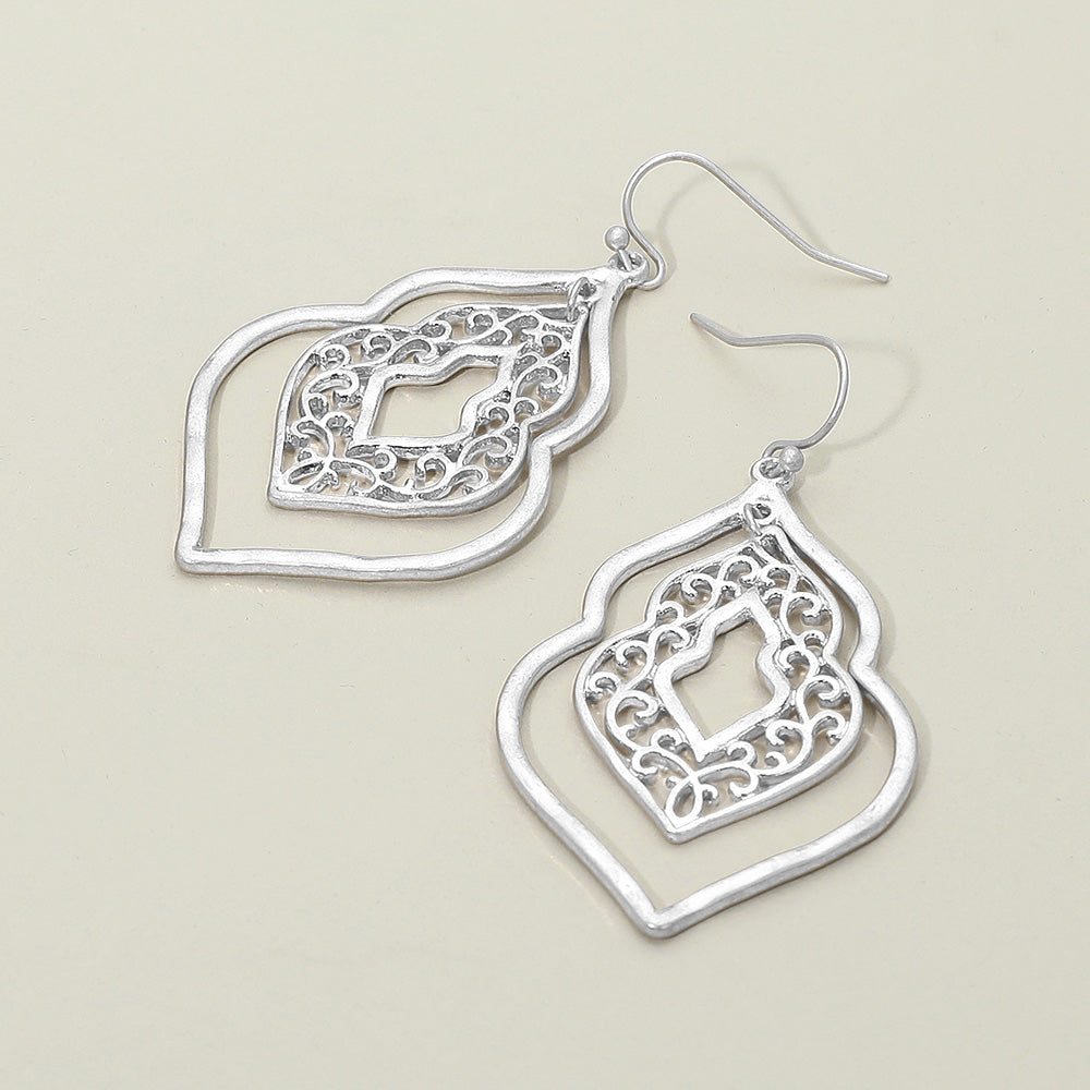 Madeline Love Worn Silver Metal Filigree Ornate Dangle Earrings
