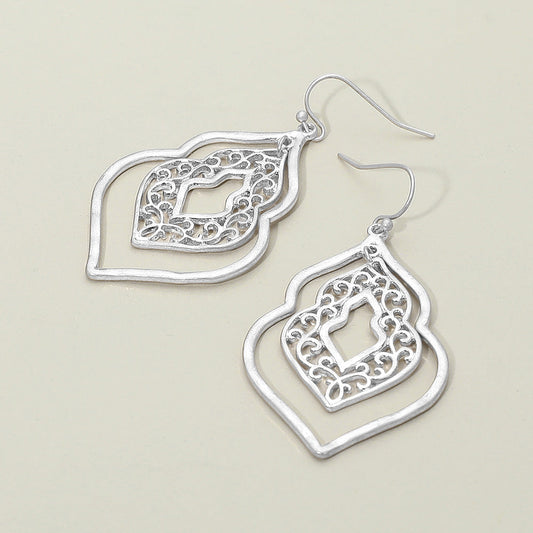 Madeline Love Worn Silver Metal Filigree Ornate Dangle Earrings