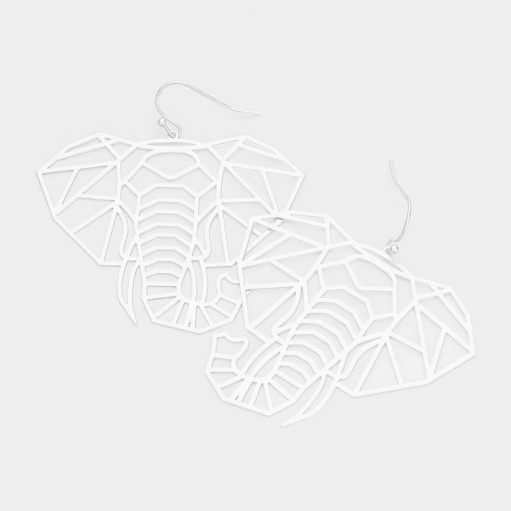 Madeline Love Matte Silver Brass Metal Cutout Elephant Dangle Earrings
