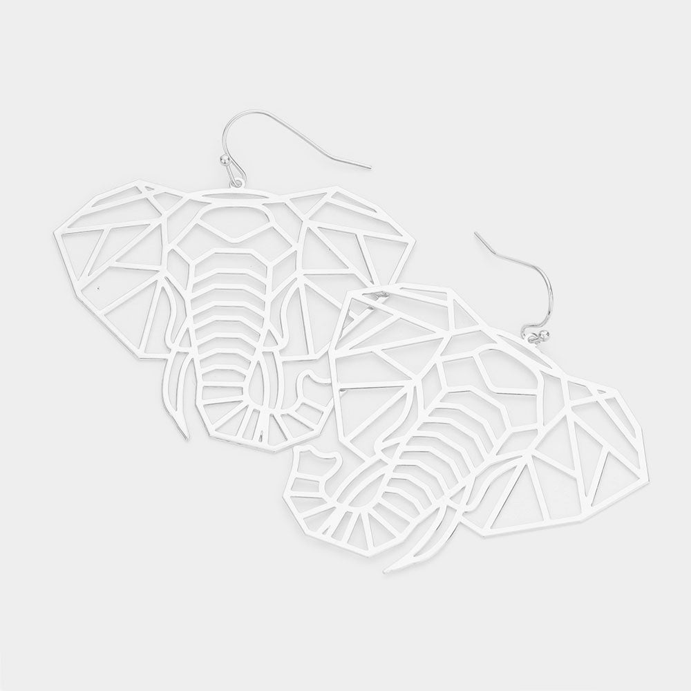 Madeline Love Rhodium Brass Metal Cutout Elephant Dangle Earrings