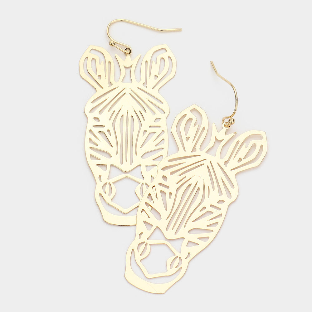 Madeline Love Gold Brass Metal Cutout Zebra Dangle Earrings