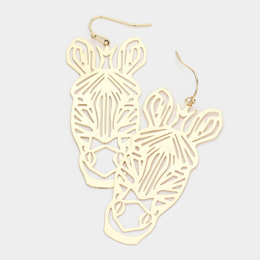 Madeline Love Gold Brass Metal Cutout Zebra Dangle Earrings