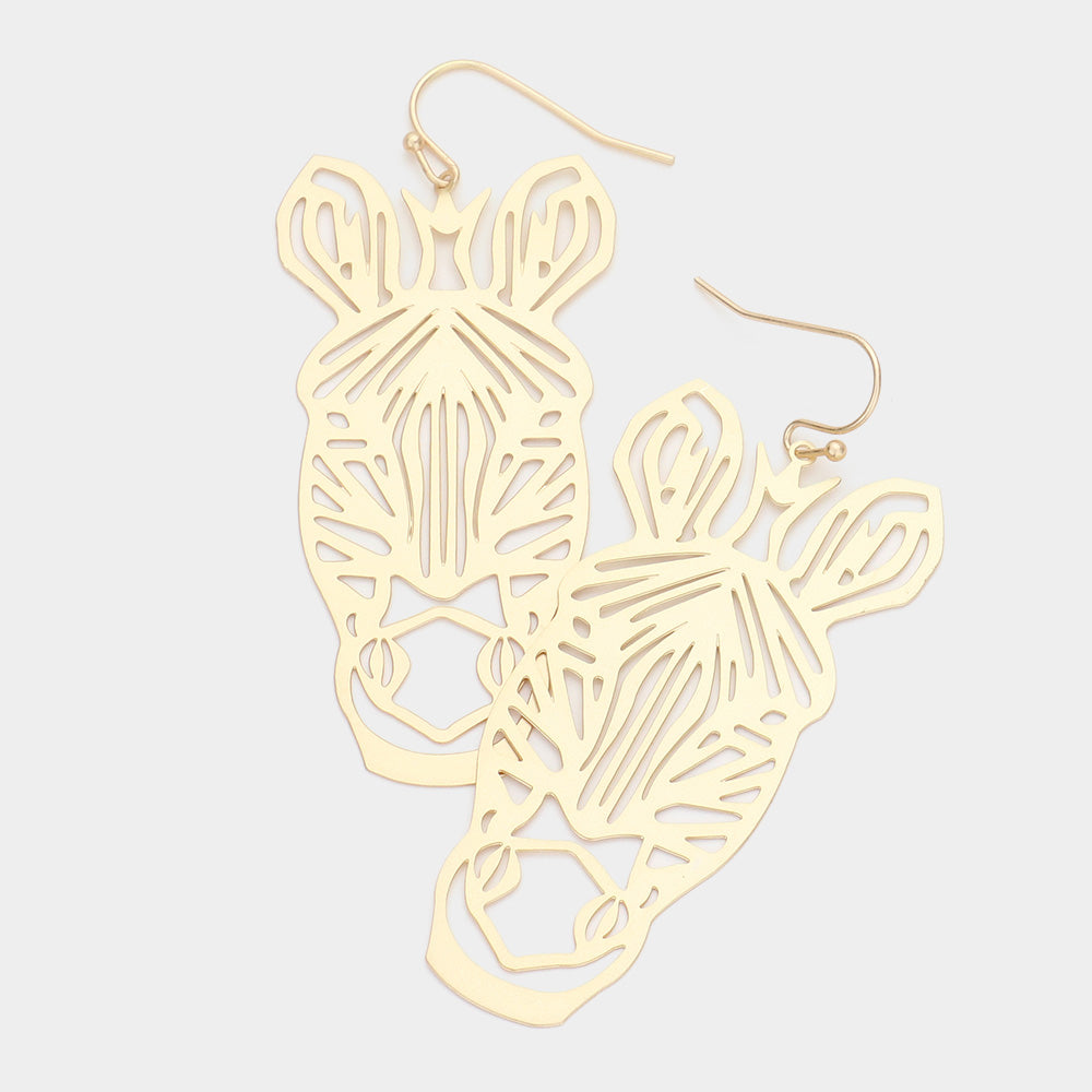 Madeline Love Matte gold Brass Metal Cutout Zebra Dangle Earrings