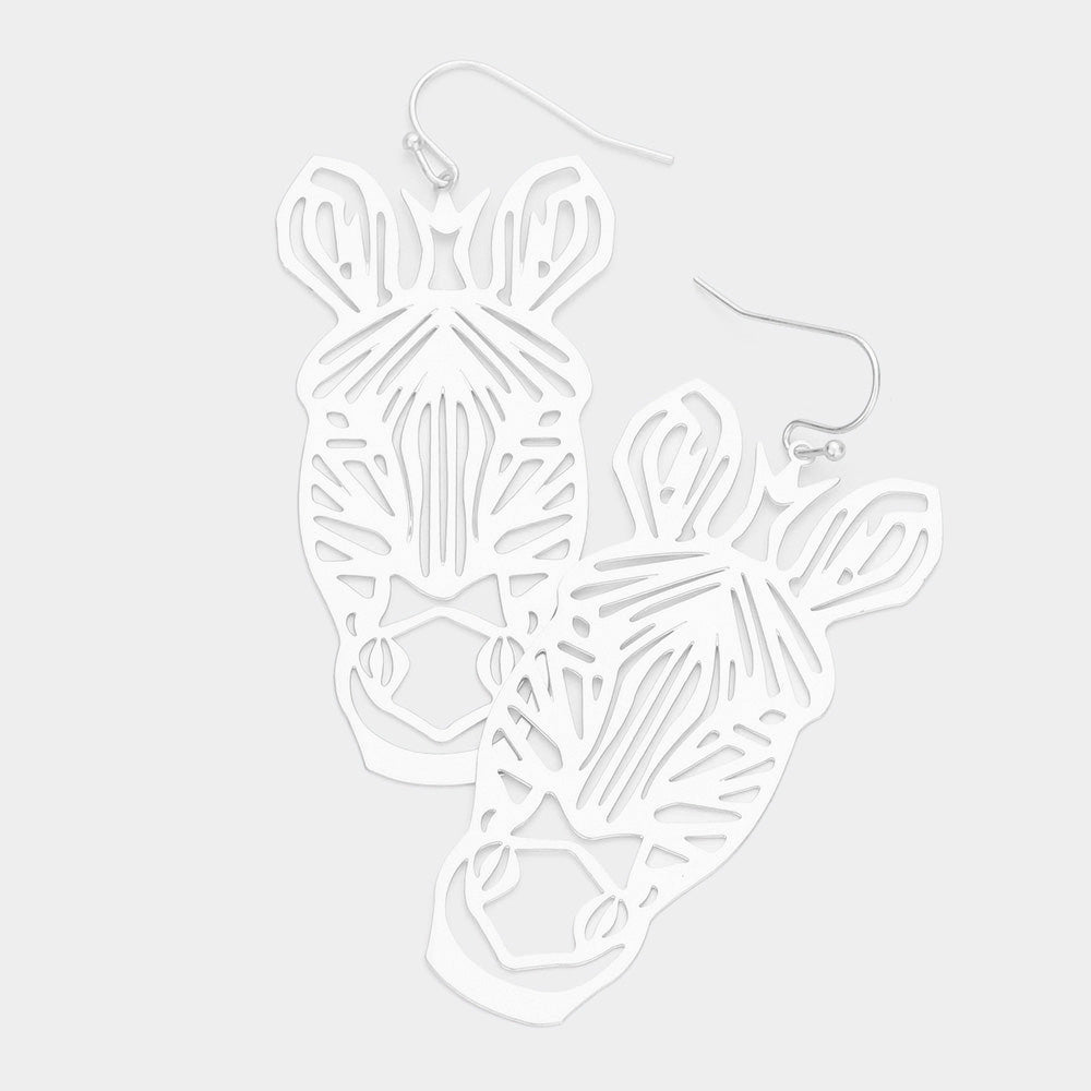 Madeline Love Matte Silver Brass Metal Cutout Zebra Dangle Earrings