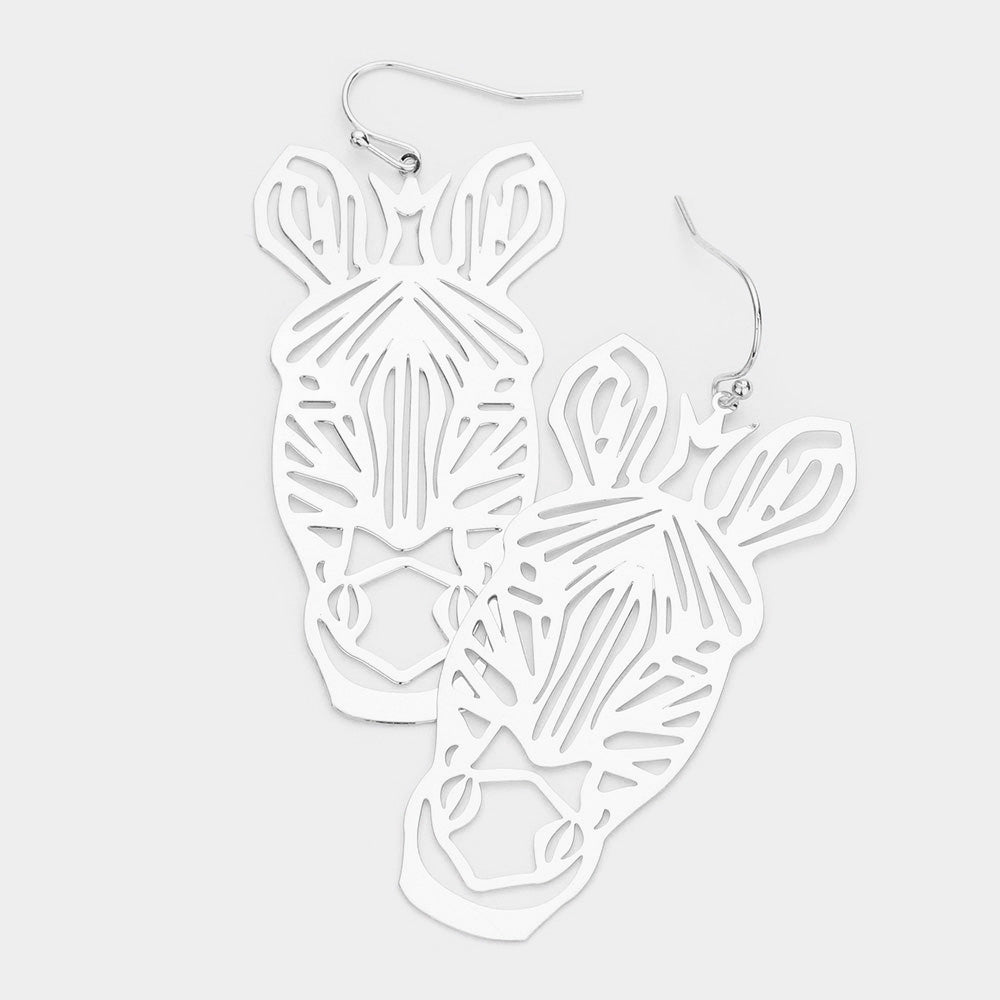 Madeline Love Rhodium Brass Metal Cutout Zebra Dangle Earrings