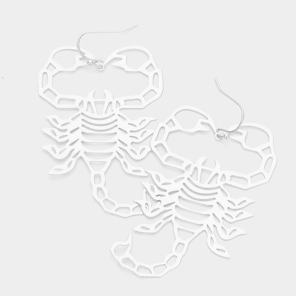 Madeline Love Matte Silver Brass Metal Cutout Scorpion Dangle Earrings