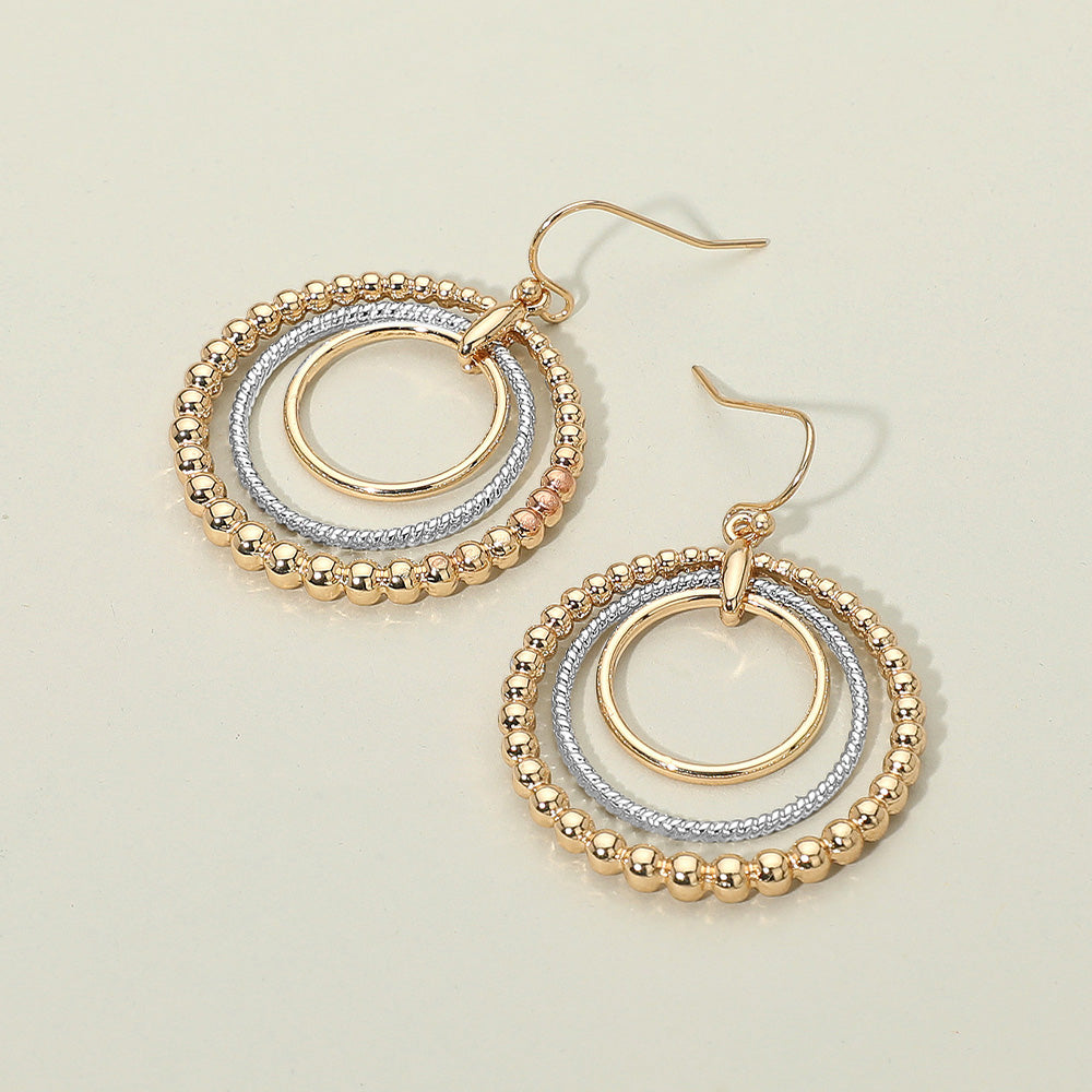 Madeline Love Gold, Two Tone Metal Bubble Layered Hoop Dangle Earrings