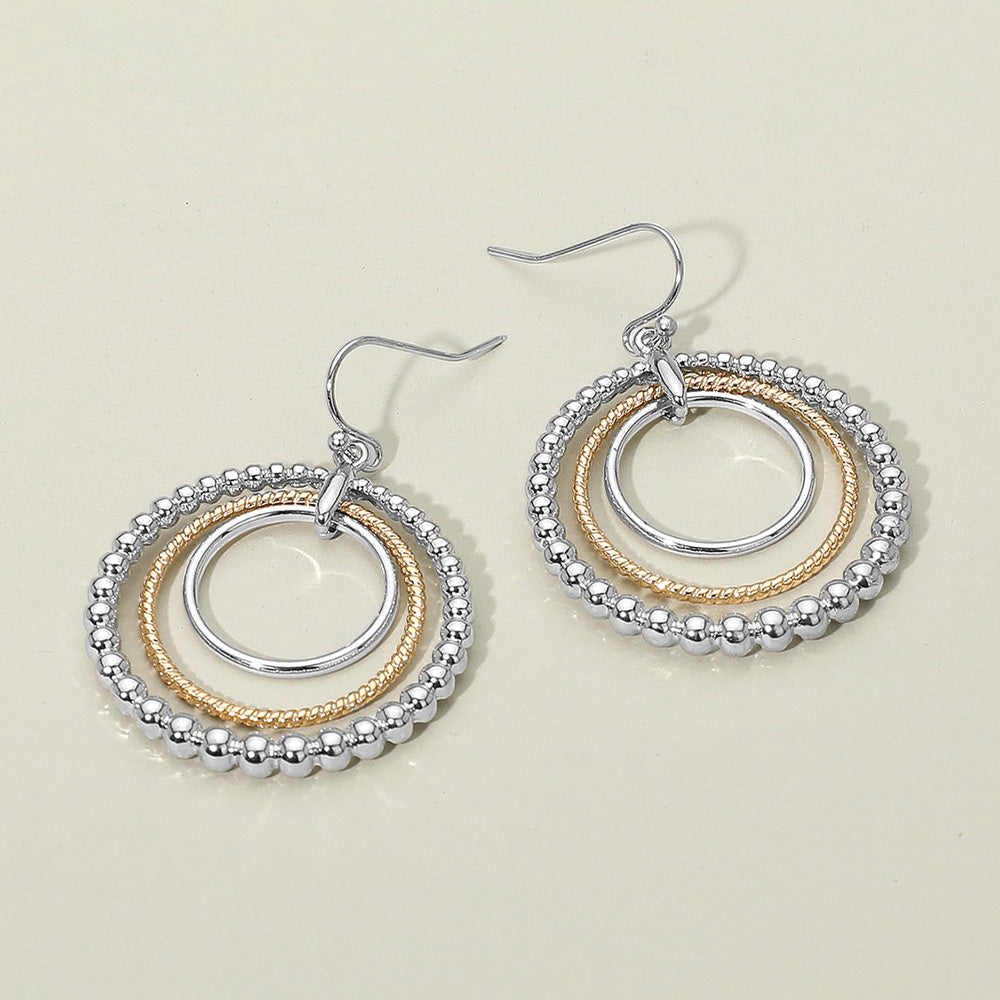 Madeline Love Rhodium, Two Tone Metal Bubble Layered Hoop Dangle Earrings