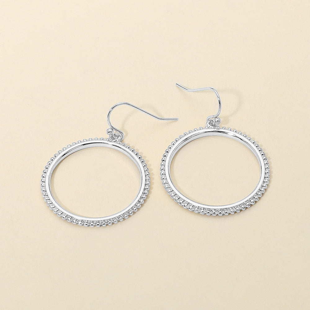 Madeline Love Rhodium Metal Beaded Open Hoop Drop Dangle Earrings