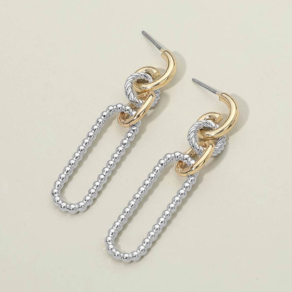 Madeline Love Rhodium, Two Tone Two Tone Metal Beaded Link Drop Earrings