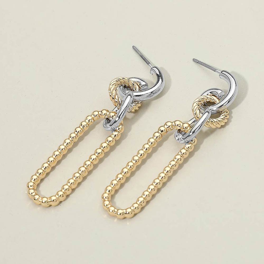 Madeline Love Gold, Two Tone Two Tone Metal Beaded Link Drop Earrings