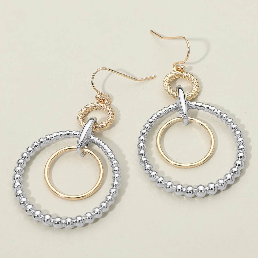 Madeline Love Rhodium, Two Tone Two Tone Metal Beaded Ring Link Drop Earrings