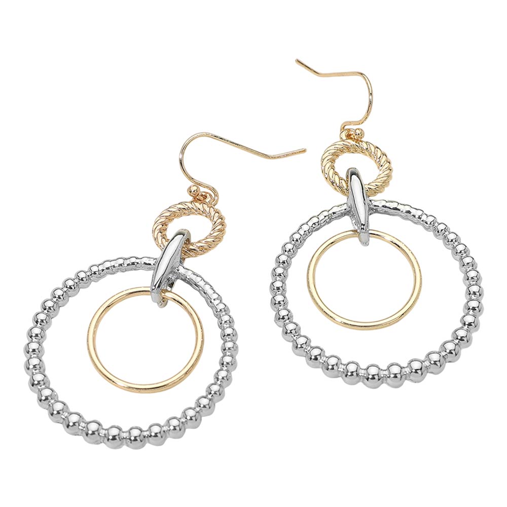 Madeline Love Rhodium, Two Tone Two Tone Metal Beaded Ring Link Drop Earrings - desc