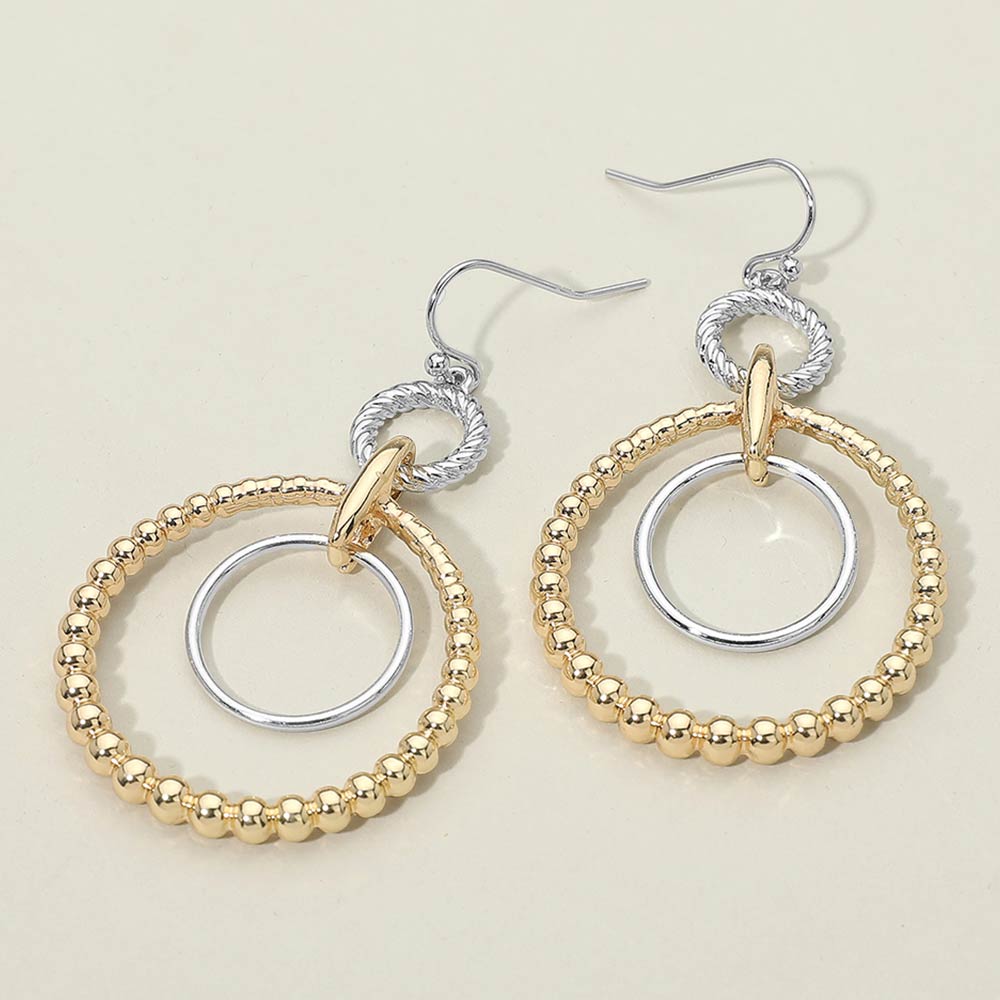 Madeline Love Gold, Two Tone Two Tone Metal Beaded Ring Link Drop Earrings