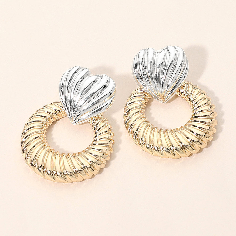 Madeline Love Silver, Two Tone Twisted Two Tone Heart Accent Ring Drop Earrings