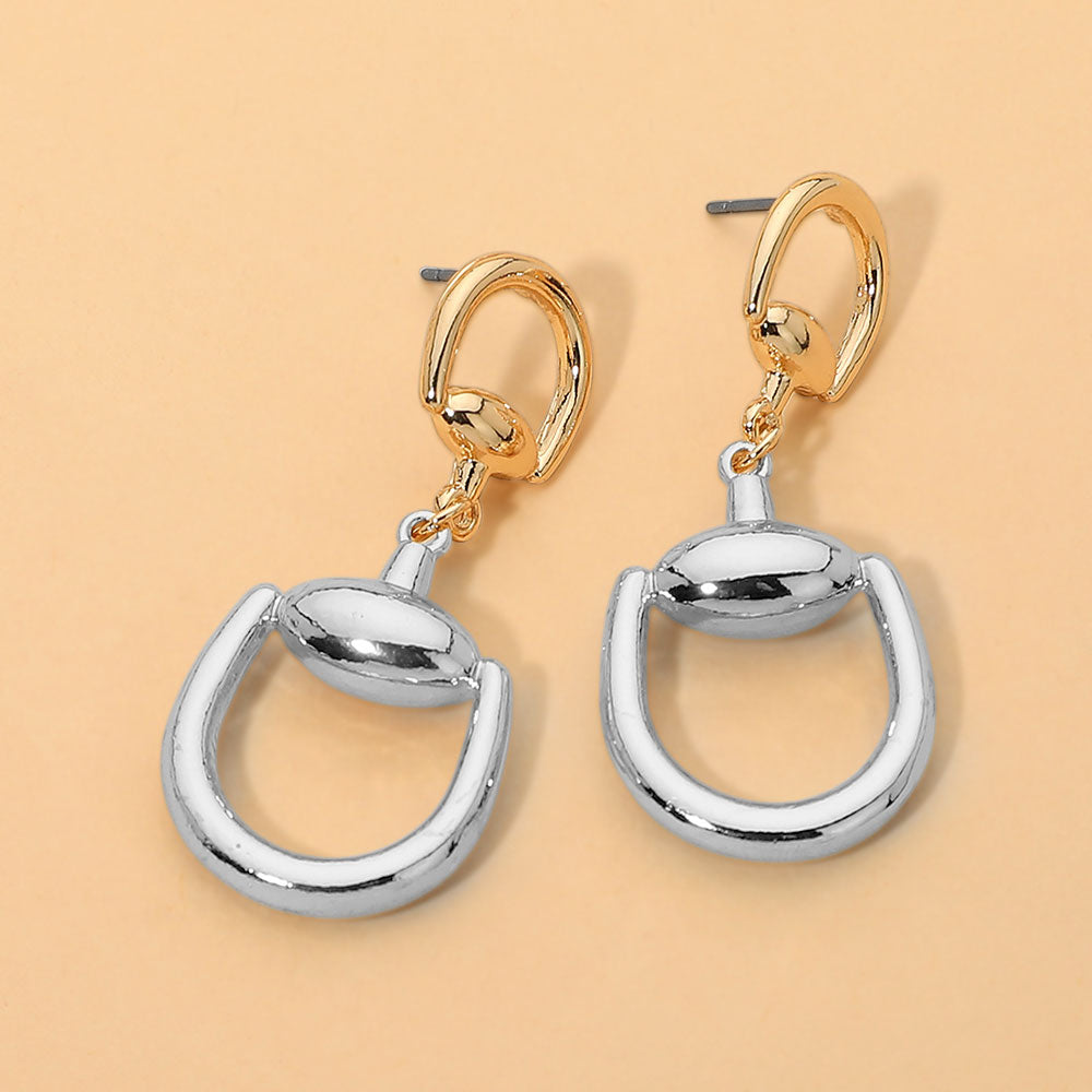 Madeline Love Rhodium, Two Tone Metal Geometric Horsebit Link Drop Earrings