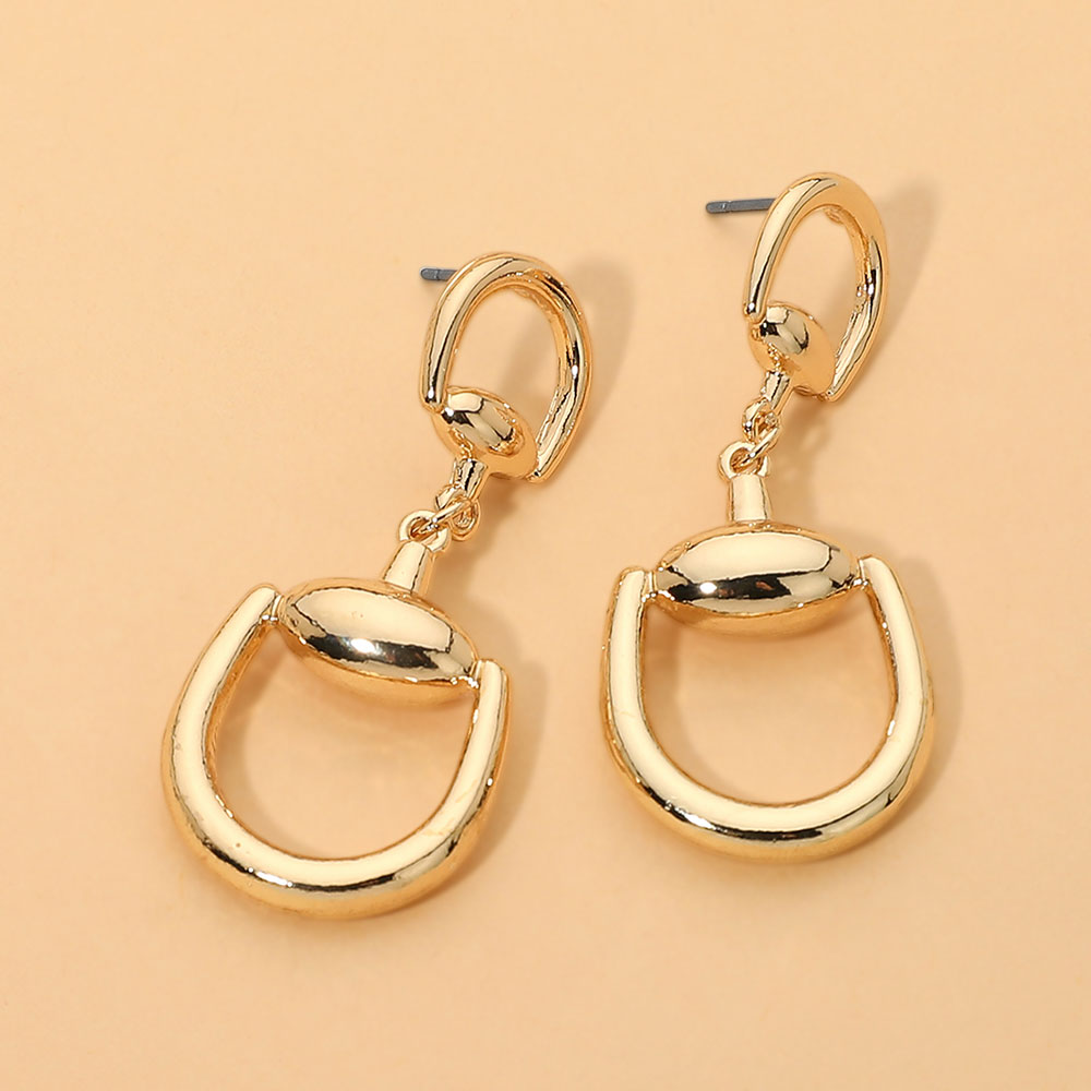 Madeline Love Gold Metal Geometric Horsebit Link Drop Earrings