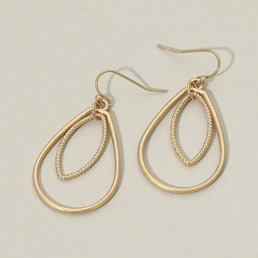 Madeline Love Worn Gold Layered Metal Teardrop Drop Earrings
