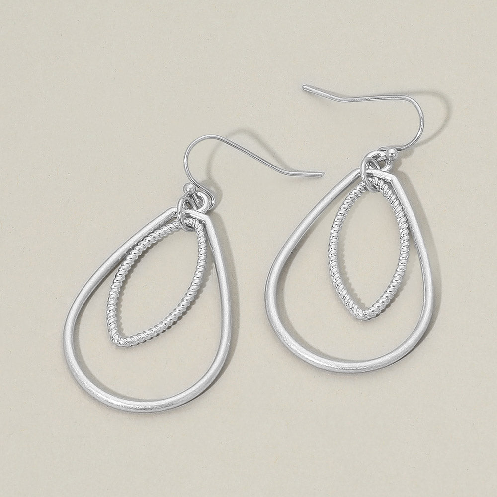 Madeline Love Worn Silver Layered Metal Teardrop Drop Earrings