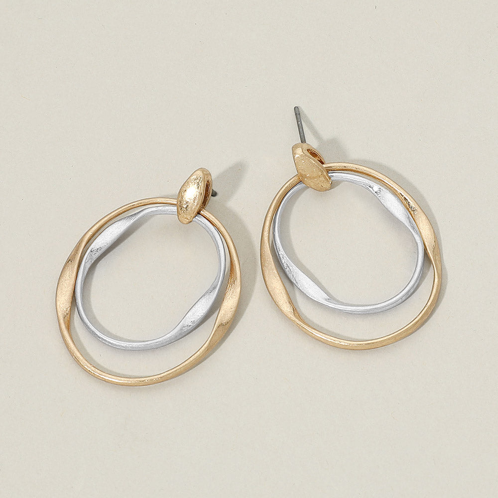 Madeline Love Two Tone, Worn Gold Double Layered Ring Drop Earrings