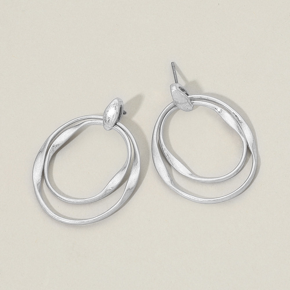 Madeline Love Worn Silver Double Layered Ring Drop Earrings