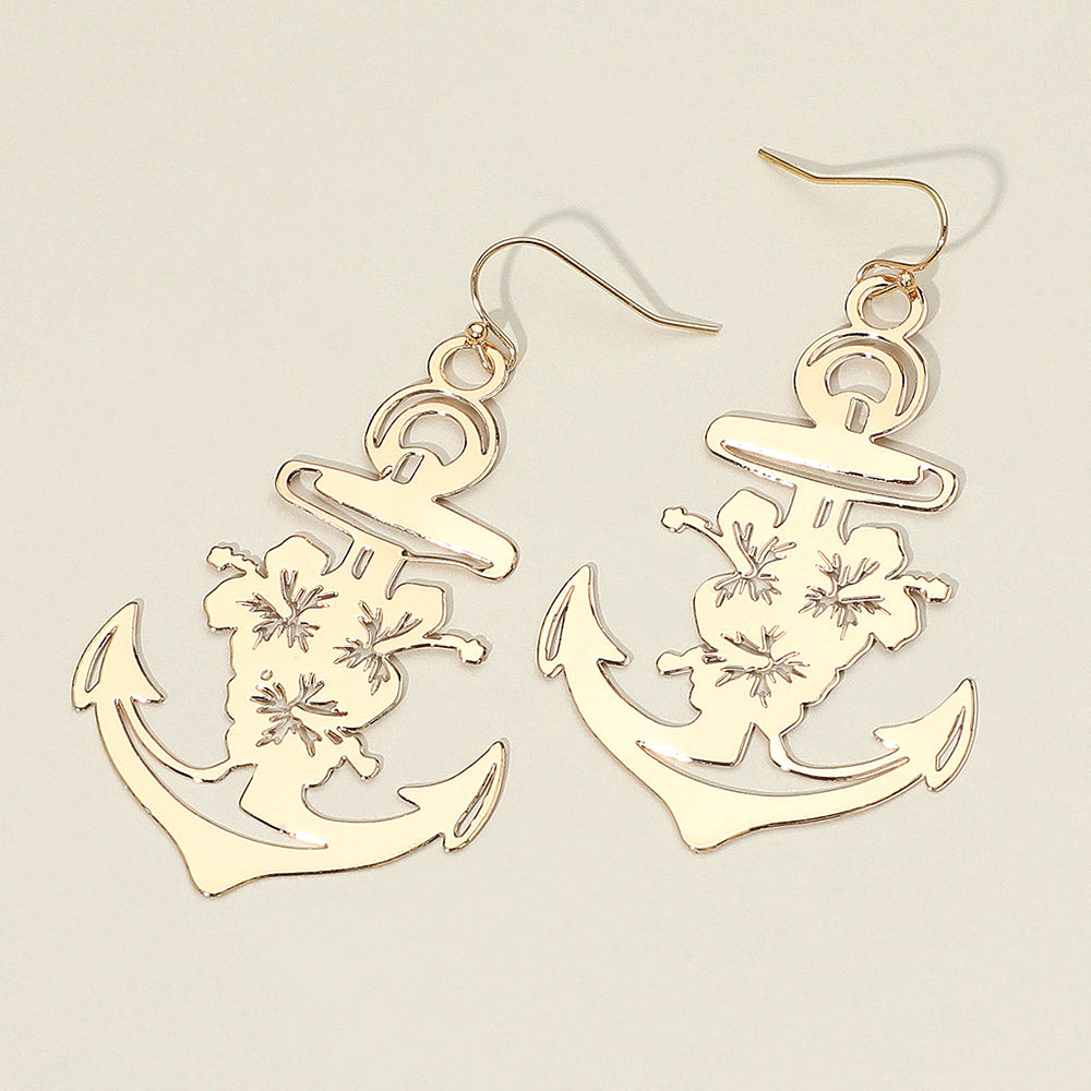 Madeline Love Gold Brass Metal Cutout Anchor Dangle Earrings