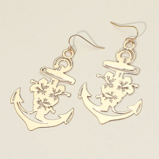 Madeline Love Gold Brass Metal Cutout Anchor Dangle Earrings