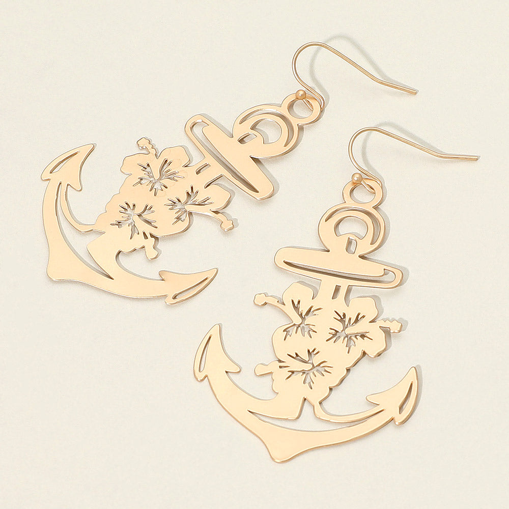 Madeline Love Matte gold Brass Metal Cutout Anchor Dangle Earrings