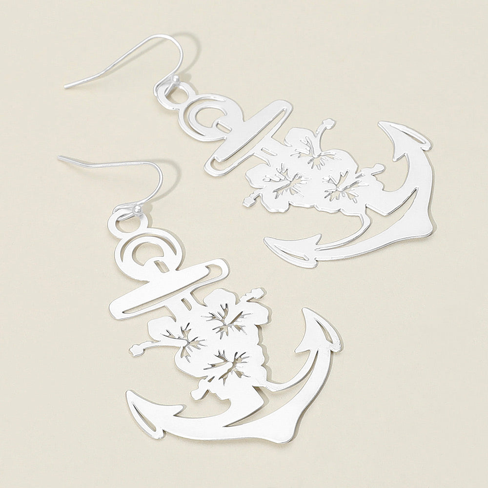 Madeline Love Matte Silver Brass Metal Cutout Anchor Dangle Earrings