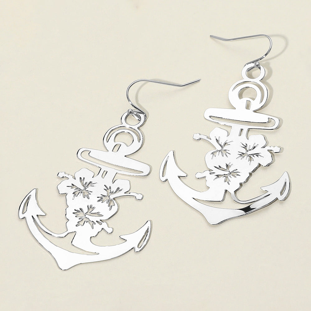 Madeline Love Rhodium Brass Metal Cutout Anchor Dangle Earrings