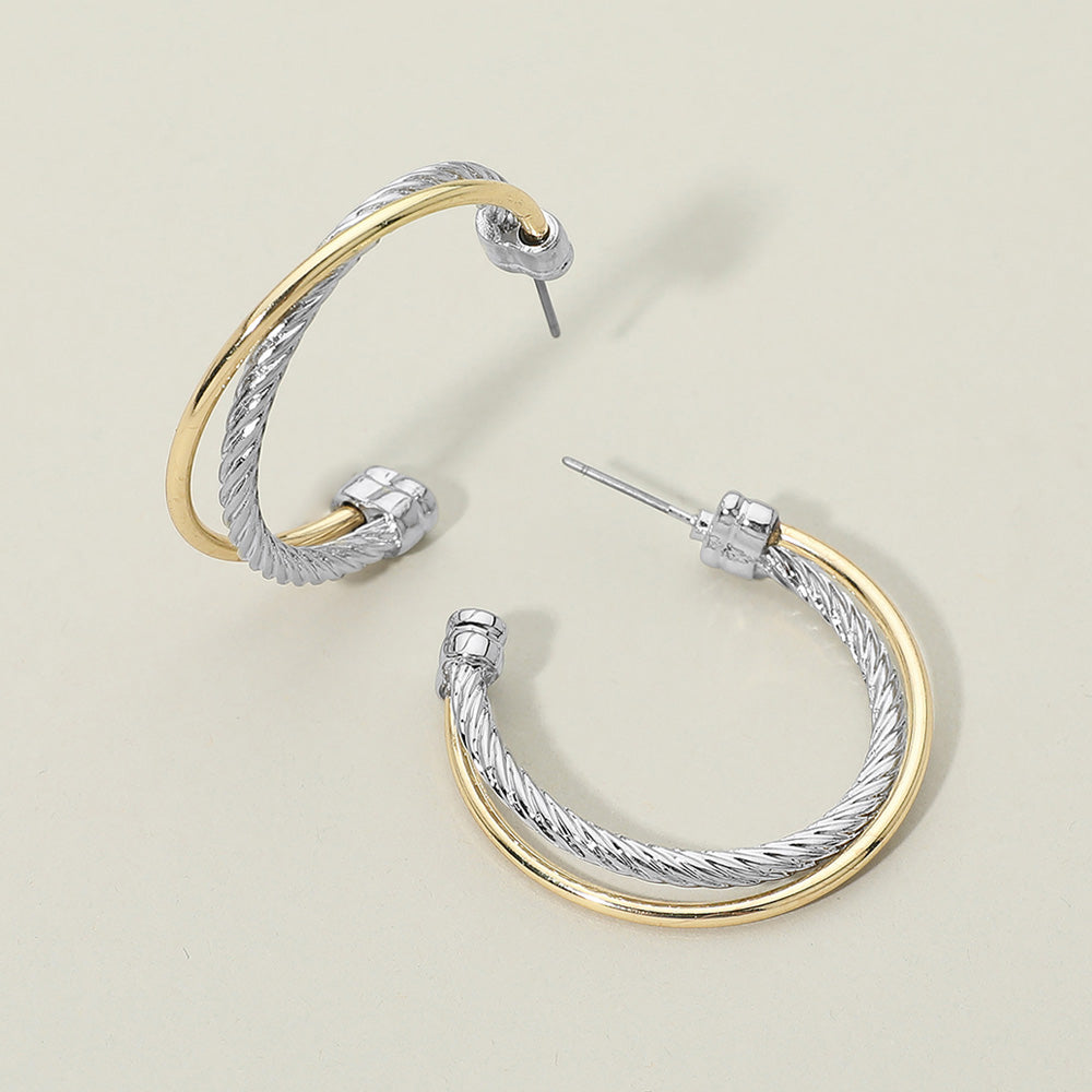 Madeline Love Rhodium, Two Tone Two Tone Twisted Metal Hoop Earrings