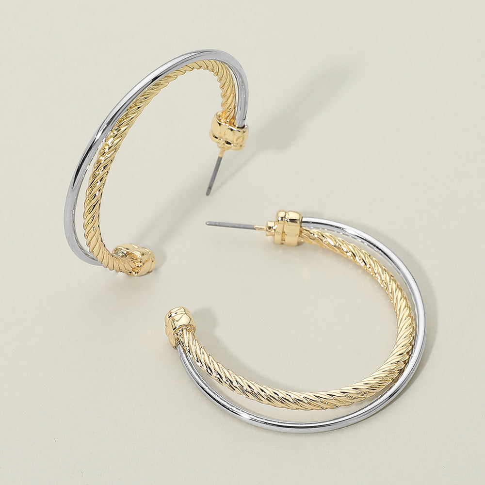 Madeline Love Gold, Two Tone Two Tone Twisted Metal Hoop Earrings
