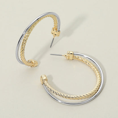 Madeline Love Gold, Two Tone Two Tone Twisted Metal Hoop Earrings