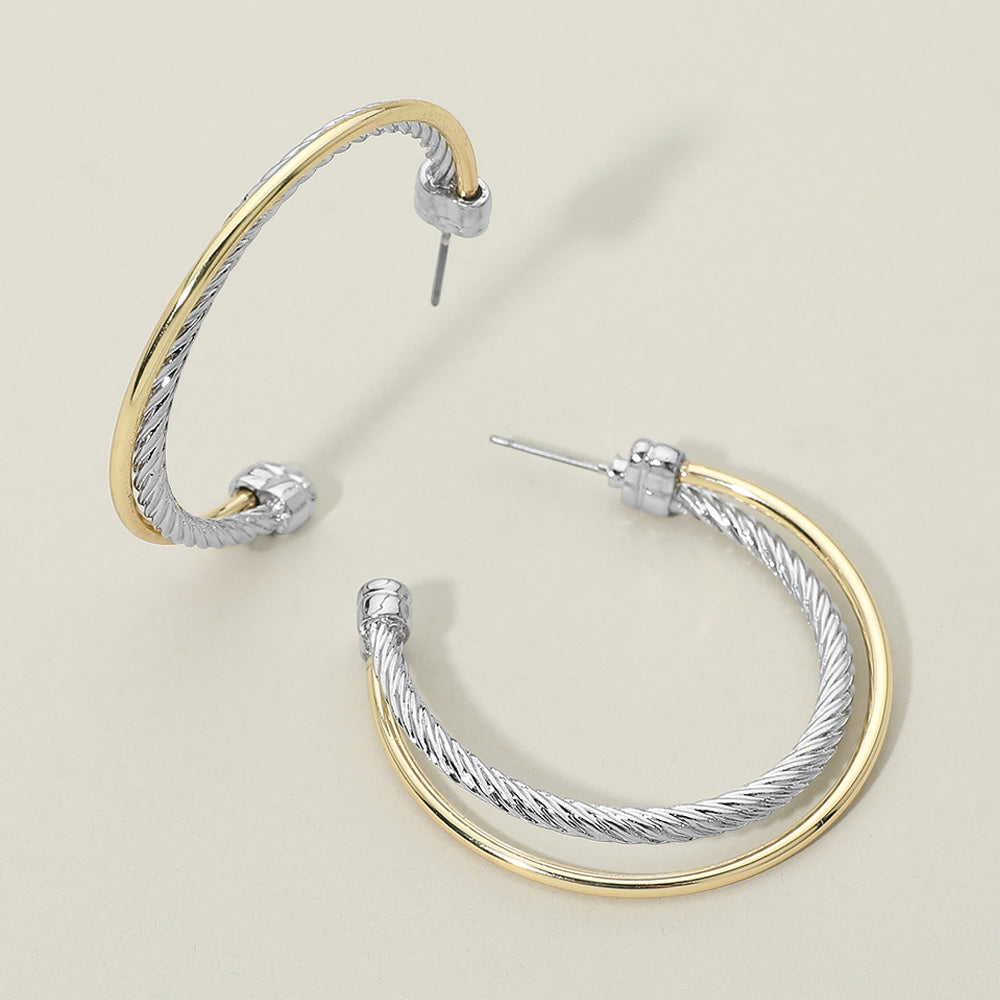 Madeline Love Rhodium, Two Tone Two Tone Twisted Metal Hoop Earrings