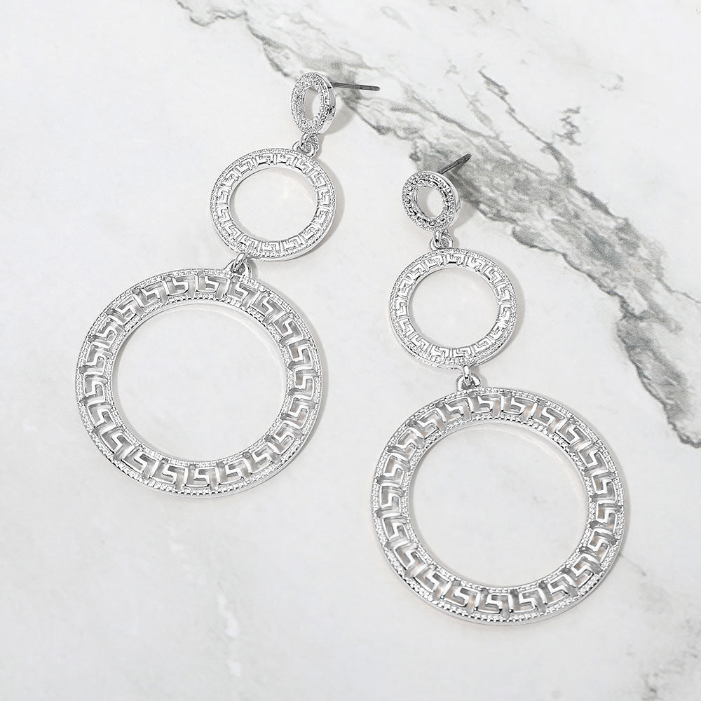 Madeline Love Rhodium Bold Geometric Triple Circle Link Drop Statement Earrings