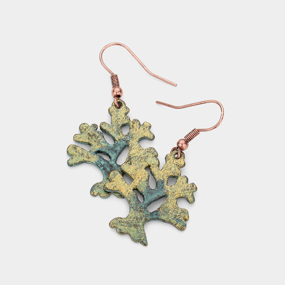 Madeline Love Patina Verdigris Gold Detailed Metal Tree of Life Dangle Earrings