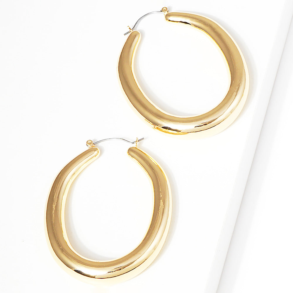 Madeline Love Gold Oval Metal Hoop Pin Catch Earrings
