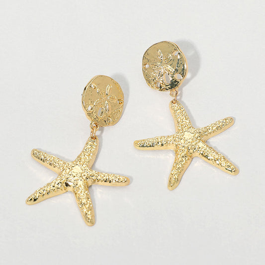 Madeline Love Gold Hammered Metal Starfish Drop Dangle Earrings