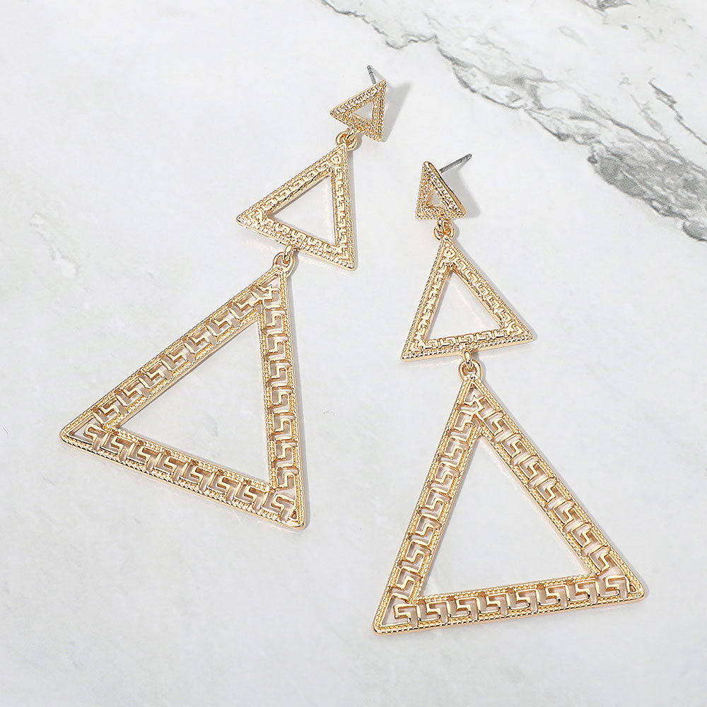Madeline Love Gold Bold Geometric Triple Triangle Link Drop Statement Earrings