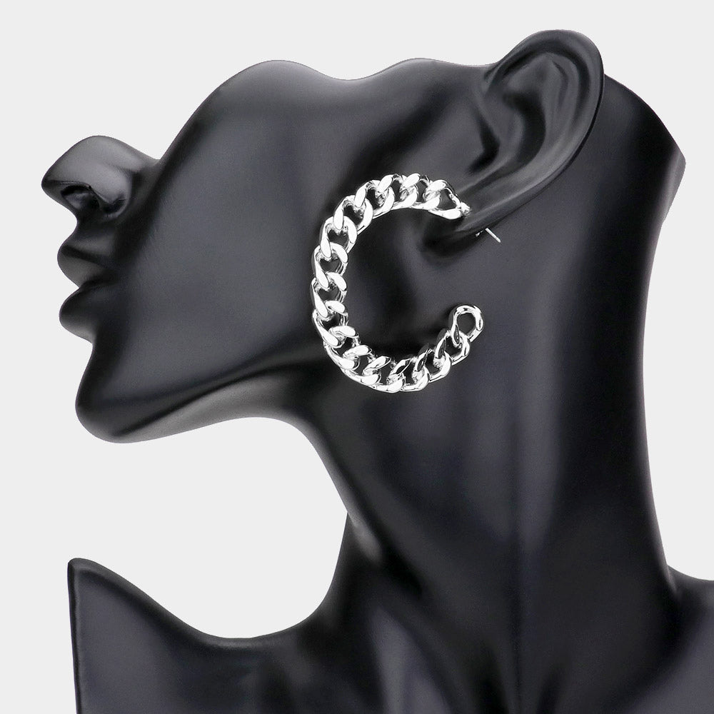 Madeline Love Rhodium Metal Chain Hoop Earrings