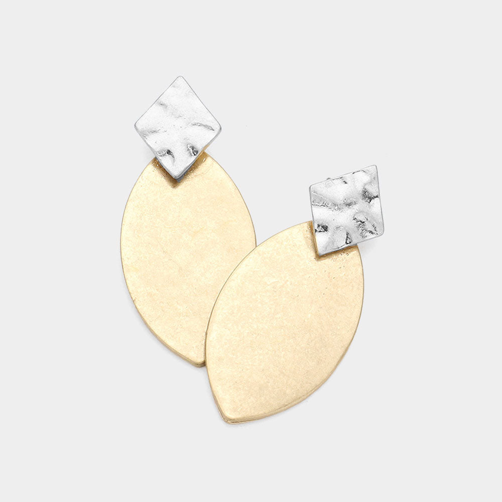 Madeline Love Worn Gold, Worn Silver Metal Oval Earrings