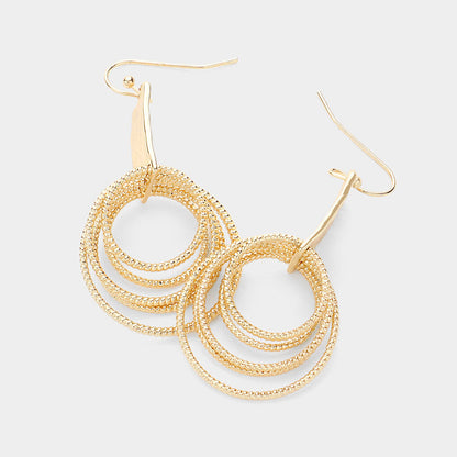 Madeline Love Gold Textured Metal Multi Hoop Dangle Earrings