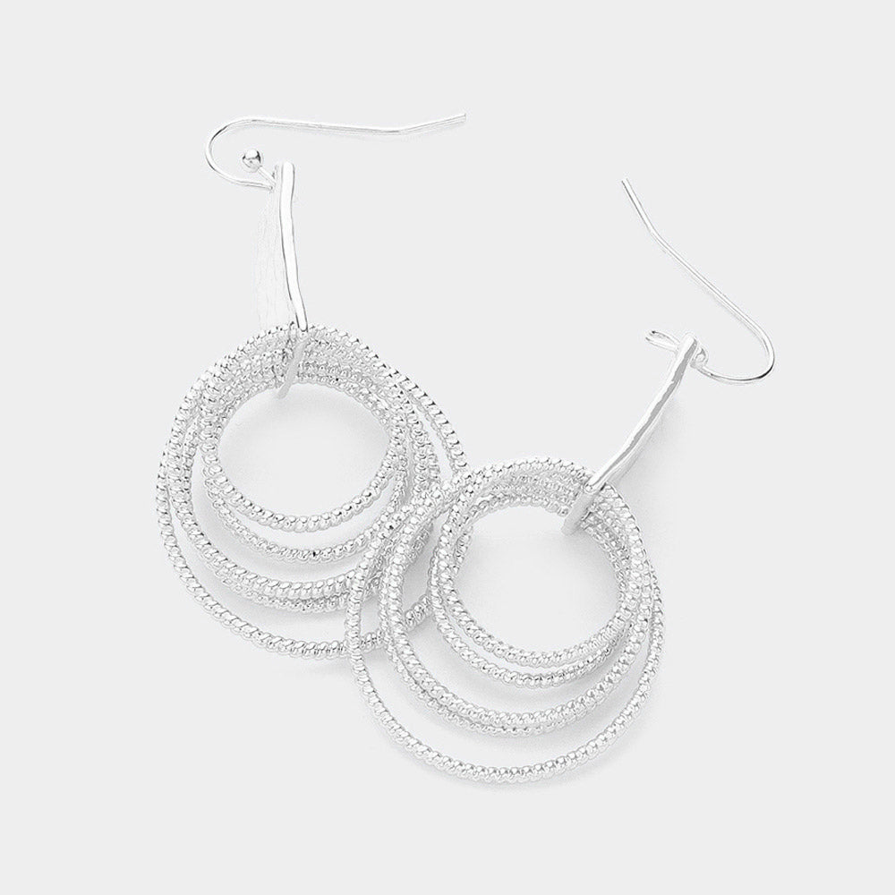 Madeline Love Rhodium Textured Brass Metal Multi Hoop Dangle Earrings