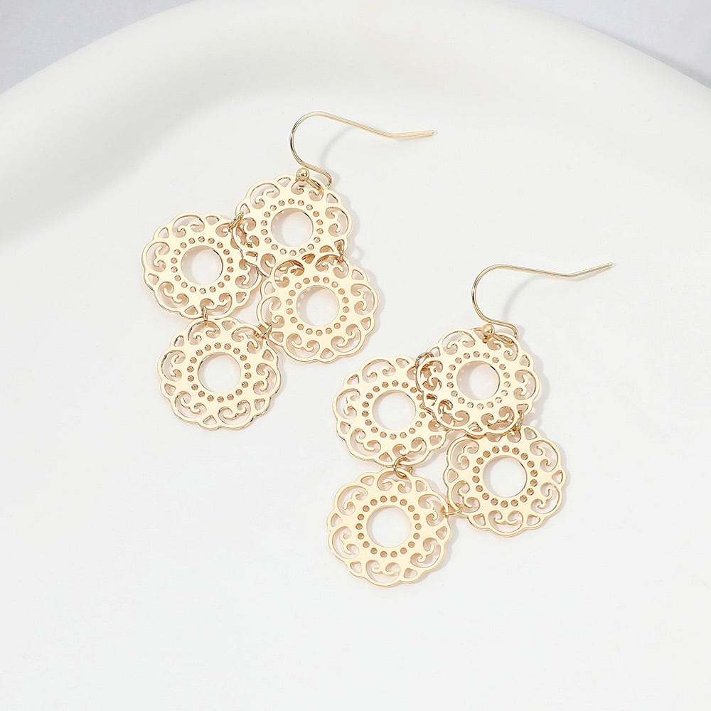 Madeline Love Gold Metal Filigree Disc Link Dropdown Earrings