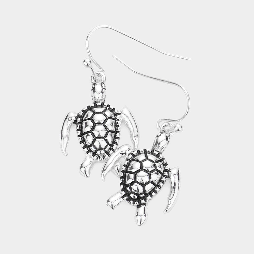 Madeline Love Antique Silver Antique Metal Turtle Dangle Earrings