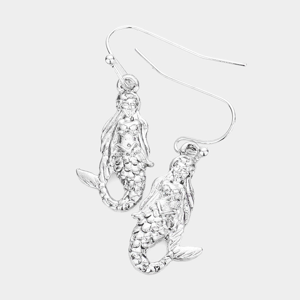 Madeline Love Antique Silver Metal Mermaid Dangle Earrings